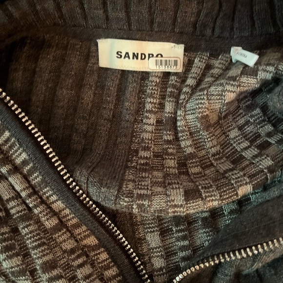 Sandro Sweater - Women's 2 Gray EUC - Grey Zip Turtleneck Ribbed Knit Patchwork - Picture 4 of 11